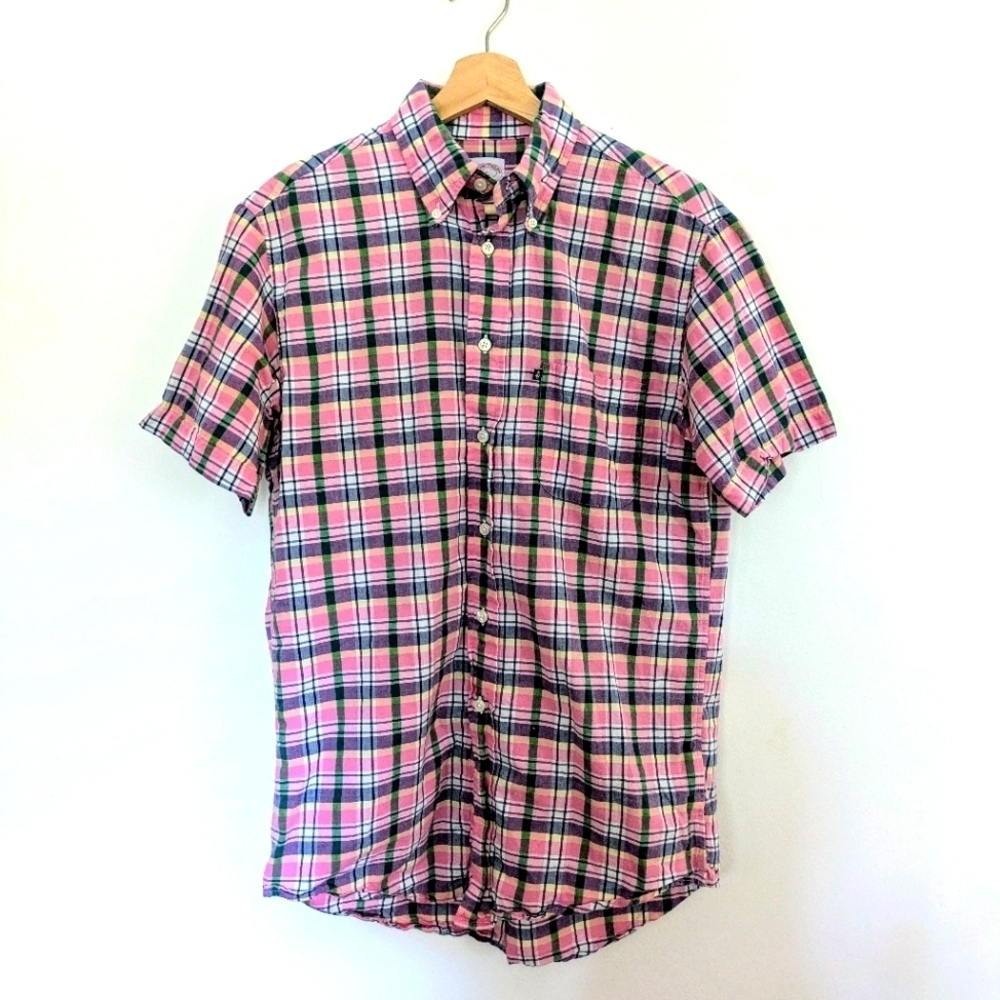 Brooks Brothers Small Pink Plaid Spring Polo Original Polo Shirt Short Sleeve